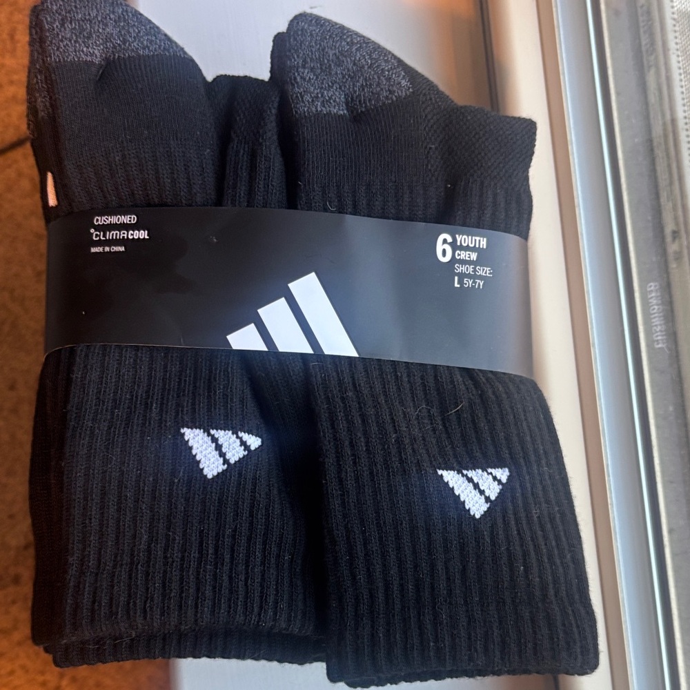 3 for $20  Adidas Black and Gray Youth Crew Socks Size 5Y-7Y